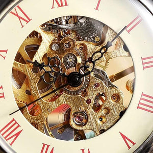 Planet Gates Bronze Mechanical Pocket Watch Male Steampunk Skeleton Mens Hand Wind Clock Roman Pocket Watch With Fob Chain