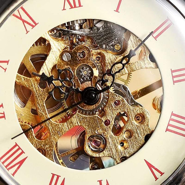 Planet Gates Bronze Mechanical Pocket Watch Male Steampunk Skeleton Mens Hand Wind Clock Roman Pocket Watch With Fob Chain
