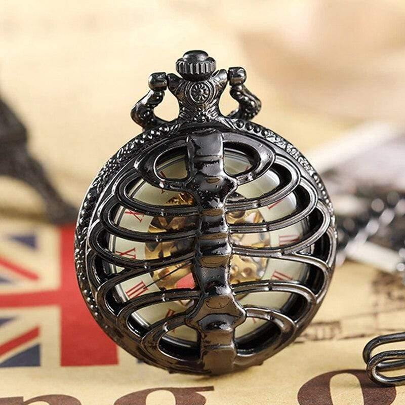 Planet Gates Bronze Mechanical Pocket Watch Male Steampunk Skeleton Mens Hand Wind Clock Roman Pocket Watch With Fob Chain