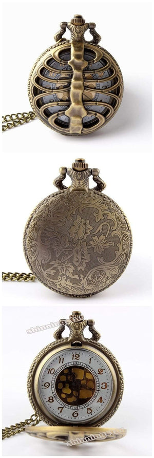 Planet Gates Bronze Mechanical Pocket Watch Male Steampunk Skeleton Mens Hand Wind Clock Roman Pocket Watch With Fob Chain