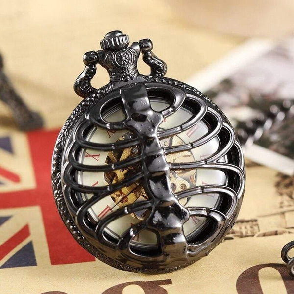 Planet Gates Bronze Mechanical Pocket Watch Male Steampunk Skeleton Mens Hand Wind Clock Roman Pocket Watch With Fob Chain