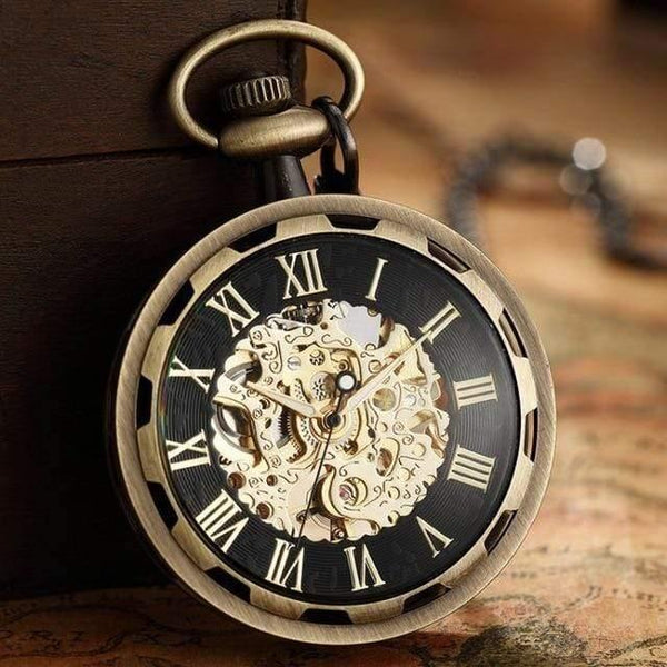 Planet Gates Bronze no box Skeleton Mechanical Pocket Watch Men Steampunk Mechanical Fob Watches Clock Pendant Hand-winding Relogio De Bolso