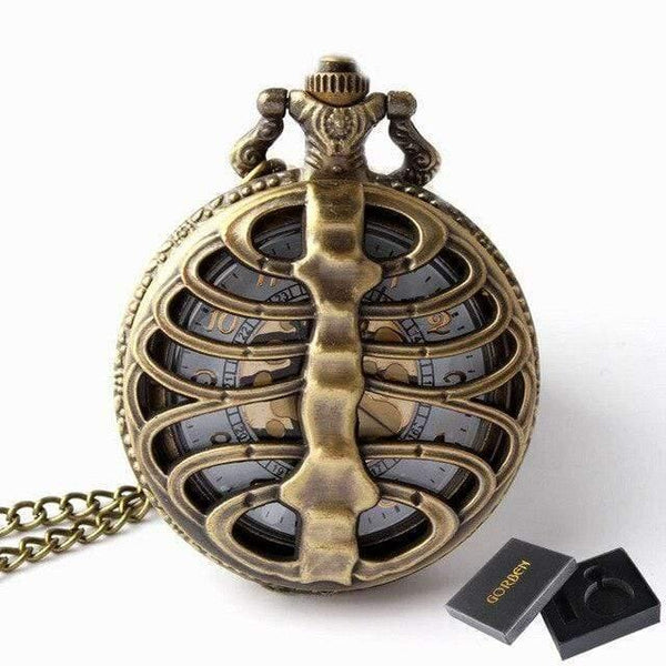 Planet Gates Bronze with box Mechanical Pocket Watch Male Steampunk Skeleton Mens Hand Wind Clock Roman Pocket Watch With Fob Chain