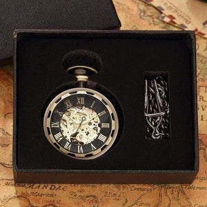 Planet Gates Bronze with box Skeleton Mechanical Pocket Watch Men Steampunk Mechanical Fob Watches Clock Pendant Hand-winding Relogio De Bolso