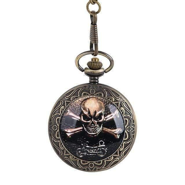 Planet Gates Bronze2 Quartz Pocket Watch Pirate Skull Head Horror with Chain Men Women Pendant Necklace For Gift Christmas