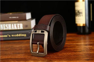 Planet Gates brown / 100cm Antique Male Cow Genuine Leather Wide Waist Pin Buckle Fashion Designer Belts For Men Full-grain Leather Belt