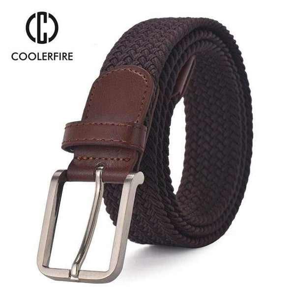 Men Women's Casual Knitted Belt Woven Canvas Elastic Stretch Belt  Plain Webbing Belt Metal Buckle Black MQ003