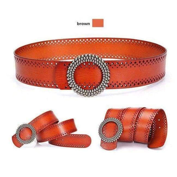 Planet Gates Brown / 110cm 2018 Women European Style Cowhide Wide Belt Fashion Grand Circle Buckle Female Genuine Leather Coat Skirt Decoration Belts