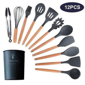12pcs/set Cooking Utensil Set Silicone Spaghetti Tong /Food Clip/ Oil Brush /Spatula/ Egg Beater/Container Kitchen Tool