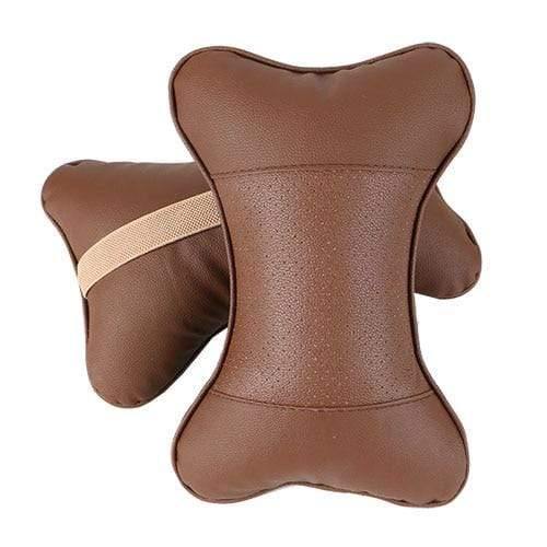 Planet Gates Brown 2 PCS artificial leather car pillow protection your neck/car headrest hole-digging design/auto supplies safety neck pillow