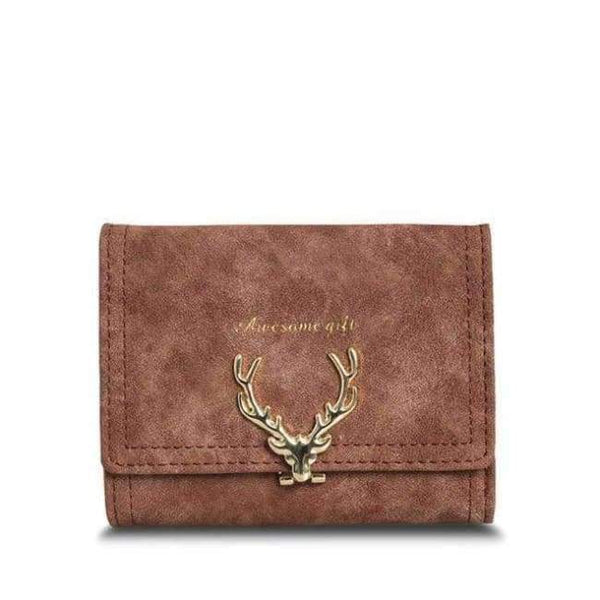 Planet Gates Brown 2017 Latest Christmas Deer Women Leather Wallet VintageTri-Folds Luxury Cash  Purse Girl Small Black Clutch coin purses holders
