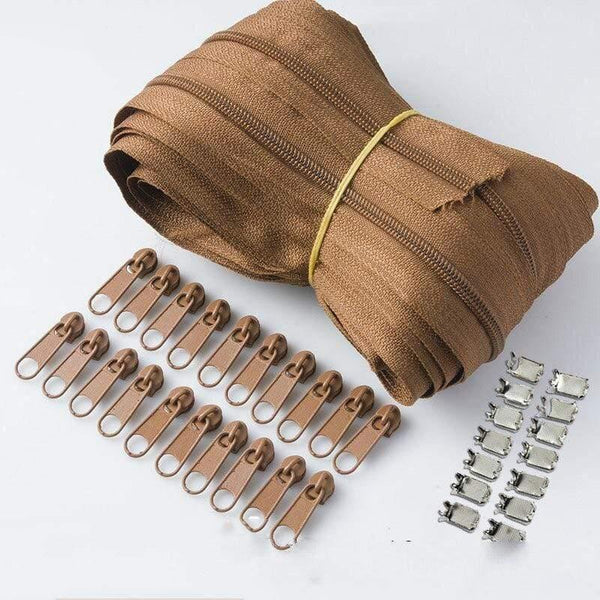 Planet Gates brown / 3# / 10M20PCSilder10Stopp Meetee 10/20M Nylon 3# Coil Zipper With Slider & Stopper For Quilt Bags Tent Invisible Clothing Zip Sewing Crafts Accessories