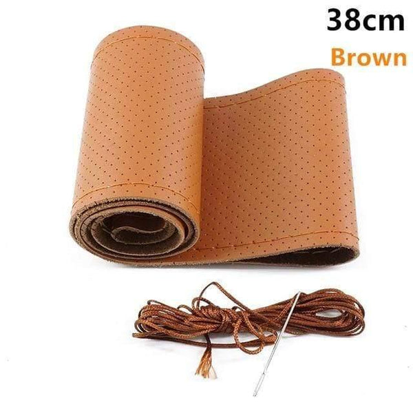Planet Gates brown 38 Genuine Leather Car Steering Wheel Cover Soft Anti slip 100% Cowhide Braid With Needles Thread 36 38 40 cm Size