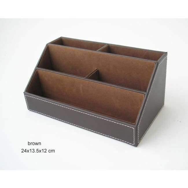 5-Grid Wooden Leather Desk Pen Pencil Holder Stationery Organizer Table Desktop Accessories Case Desk Set 203B