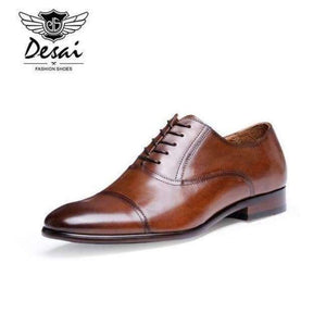 Planet Gates Brown / 6 DESAI Brand Full Grain Leather Business Men Dress Shoes Retro Patent Leather Oxford Shoes For Men Size EU 38-43