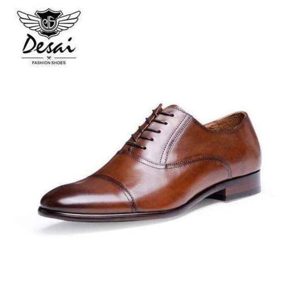 Planet Gates Brown / 6 DESAI Brand Full Grain Leather Business Men Dress Shoes Retro Patent Leather Oxford Shoes For Men Size EU 38-43