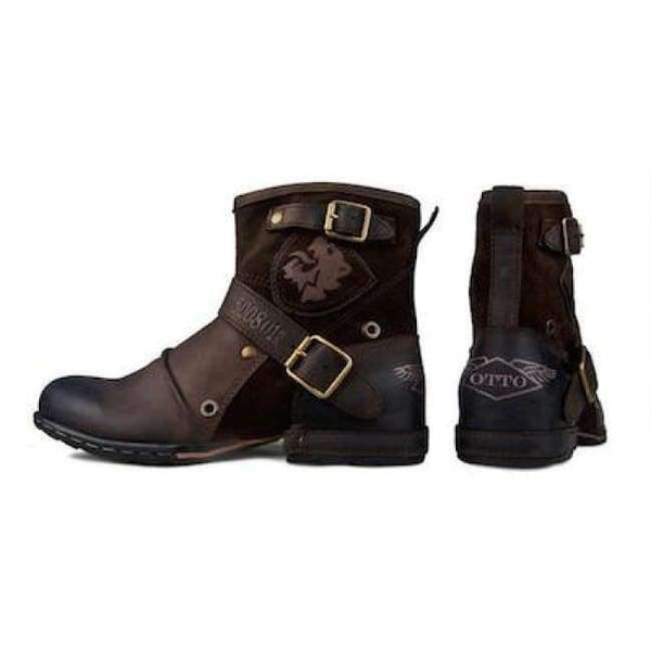 Planet Gates BROWN / 7 OTTO ZONE Men's Autumn/Winter Martin Boots Genuine Cow Leather High Top Ankle Boots Cotton-Padded Leather Shoes Size EU 39-46