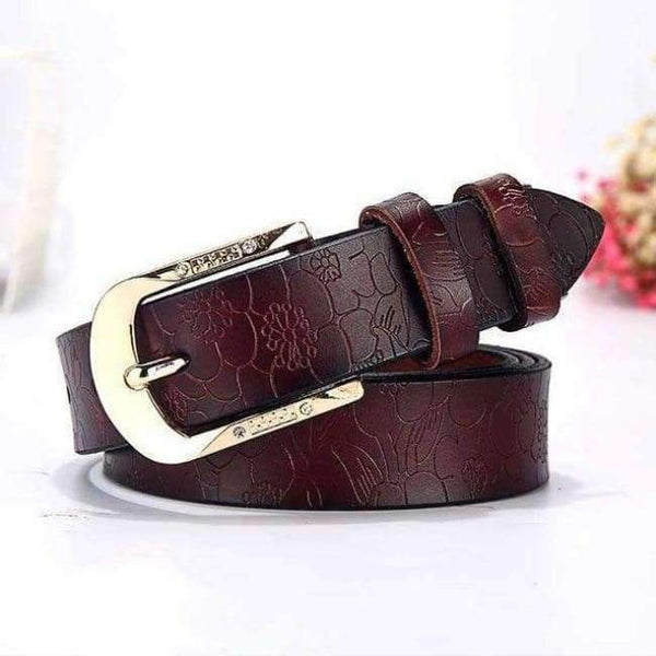 Planet Gates brown / 90cm FURONG Female Leather Belt Genuine Cow Skin Women's Belt Black for Jeans Rhinestone Embossing Designer Pin Buckle Belt Lady
