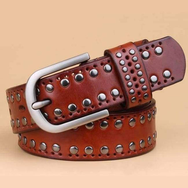 Planet Gates Brown / 95cm New Style Fashion Designer Belts Rivet Women High Quality Genuine Leather Belt Luxury Vintage Women Belt For Jeans