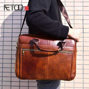 Planet Gates brown AETOO Genuine Leather Bag Men Bag Cowhide Men Crossbody Bags Men's Travel Shoulder Bags Tote Laptop Briefcases Handbags brown