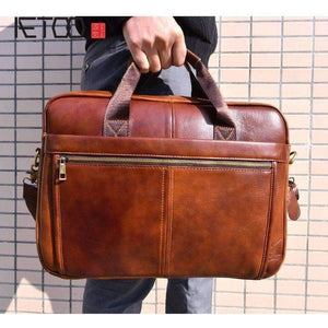 Planet Gates brown AETOO Genuine Leather Bag Men Bag Cowhide Men Crossbody Bags Men's Travel Shoulder Bags Tote Laptop Briefcases Handbags brown