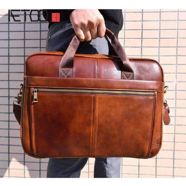Planet Gates brown AETOO Genuine Leather Bag Men Bag Cowhide Men Crossbody Bags Men's Travel Shoulder Bags Tote Laptop Briefcases Handbags brown