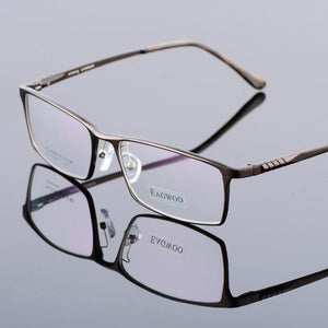 Planet Gates Brown Aluminum Men Wide Face Prescription Eyeglasses  Full Rim Optical Frame Business Eye Glasses