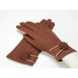 Planet Gates Brown / Asia Free Size New Women Fashion Wool Cashmere Short Gloves Luxury Brand Warm Cashmere Gloves With Flower Winter Trendy Flower Gloves
