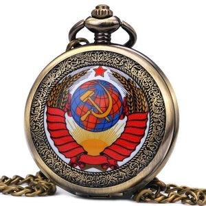 Planet Gates BROWN B Vintage Men Women Pocket Watches Mechanical Watch Red Soviet Union Design Skeleton Dial Carved Lid Pendant Chain