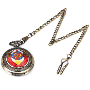 Planet Gates BROWN B Vintage Men Women Pocket Watches Mechanical Watch Red Soviet Union Design Skeleton Dial Carved Lid Pendant Chain