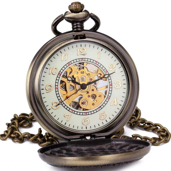 Planet Gates BROWN B Vintage Men Women Pocket Watches Mechanical Watch Red Soviet Union Design Skeleton Dial Carved Lid Pendant Chain