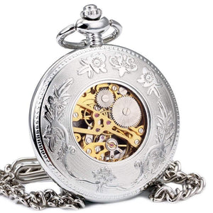 Planet Gates BROWN B Vintage Men Women Pocket Watches Mechanical Watch Red Soviet Union Design Skeleton Dial Carved Lid Pendant Chain