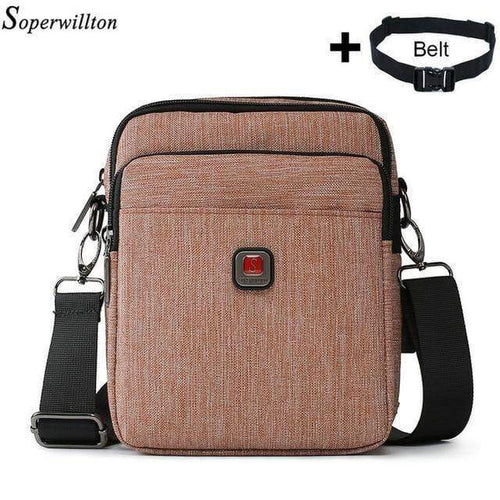 Planet Gates Brown Bag and Belt / M 18x14.5x10cm Men's Bag USB charging Shoulder Crossbody Bags Water-resistent Oxford Travel Bags Zipper Belt Bag Male #1042