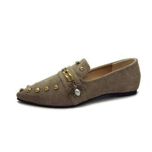Planet Gates brown bee W / 6 Women Flats Cool Golden Rivet Flat Shoes Women Loafers Ballet Flats Suede Metal Chain Bees Black Shoes Casual Pointed Toe Slipon