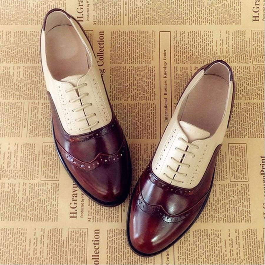 Planet Gates brown beige / 5.5 women genuine leather oxford shoes woman flats handmade vintage retro lace up loafers brown casual sneakers flat shoes for women