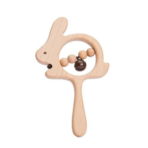 Planet Gates Brown bell rabbit 1PC Baby Wooden Rattle Beech Animal Hand Teething Wooden Ring Makes A Sound Montessori Educational Toy Attract Attention