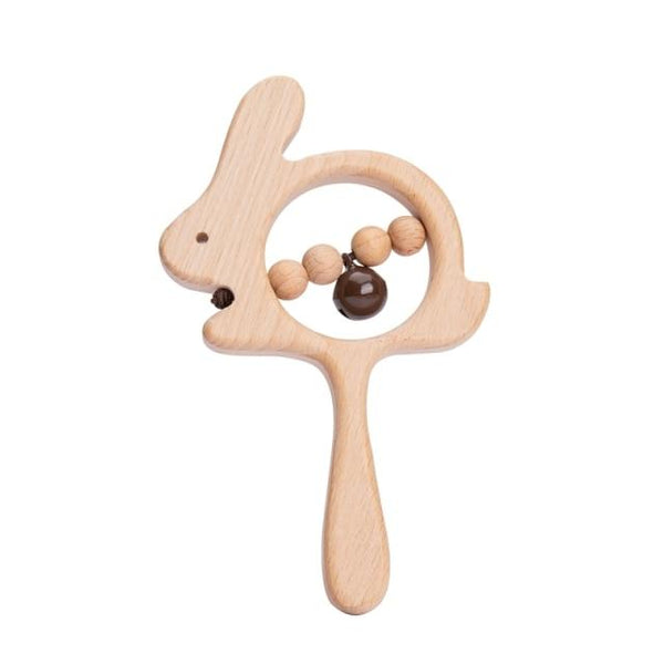 Planet Gates Brown bell rabbit 1PC Baby Wooden Rattle Beech Animal Hand Teething Wooden Ring Makes A Sound Montessori Educational Toy Attract Attention