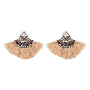 Planet Gates Brown Bohemia Dangle Drop Earrings Women Accessories Fan Shaped Cotton Handmade Tassels Fringed Earrings Ethnic Jewelry