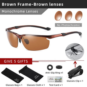 Planet Gates Brown-Brown / China / Glasses Bag Set CLLOIO Top Quality Aluminum Polarized Photochromic Sunglasses Men Rimless Day Night Driving Glasses Anti-Glare Chameleon Eyewear