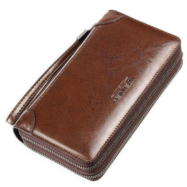 Planet Gates Brown Business Men Wallet Long PU Leather Cell Phone Clutch Wallet Purse Hand Bag Top Zipper Large Wallet Card Holders