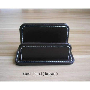 Planet Gates brown card stand PU leather wood multifonctional desk stationery organizer pen holder memo holder note case cute office desktop accessories K250