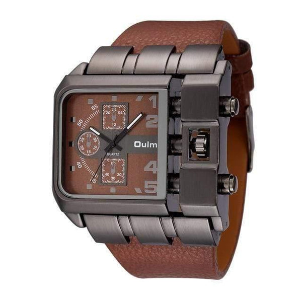 Planet Gates Brown Casual Wristwatch Square Dial Wide Strap Men's Quartz Watch Luxury Brand Male Clock Super Big Men Watches montre homme
