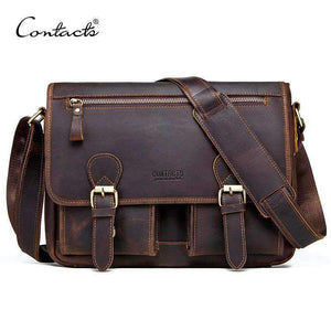 Planet Gates Brown / China CONTACT'S Genuine Crazy Horse Cowhide Leather Men Messenger Bag For Laptop Male Vintage Tote Shoulder Crossbody Bags Handbag