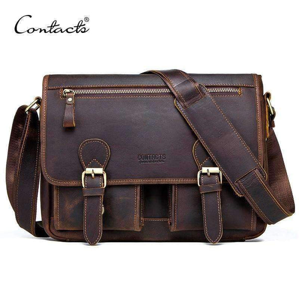 Planet Gates Brown / China CONTACT'S Genuine Crazy Horse Cowhide Leather Men Messenger Bag For Laptop Male Vintage Tote Shoulder Crossbody Bags Handbag