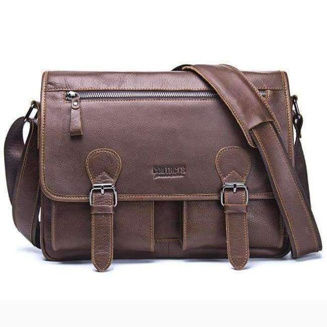 Planet Gates Brown / China CONTACT'S Genuine Crazy Horse Cowhide Leather Men Messenger Bag For Laptop Male Vintage Tote Shoulder Crossbody Bags Handbag