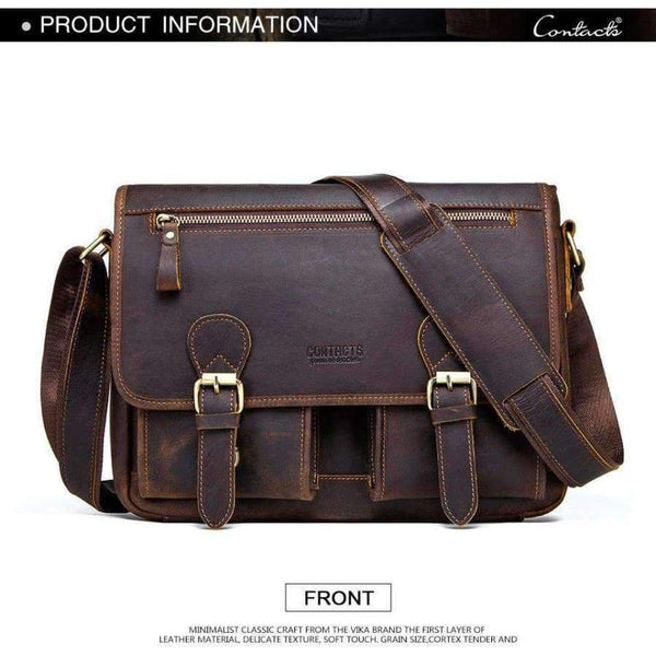 Planet Gates Brown / China CONTACT'S Genuine Crazy Horse Cowhide Leather Men Messenger Bag For Laptop Male Vintage Tote Shoulder Crossbody Bags Handbag