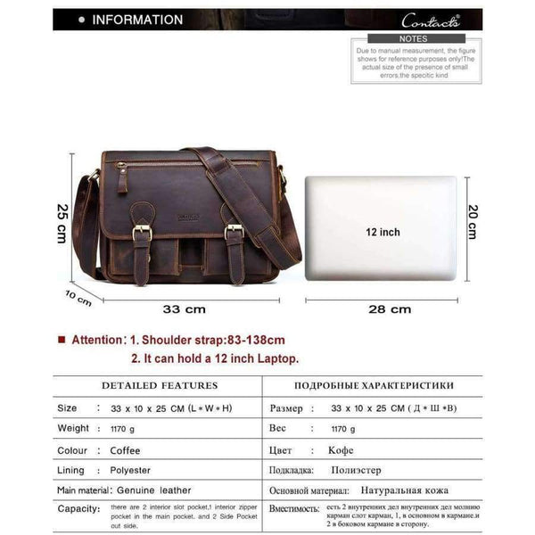 Planet Gates Brown / China CONTACT'S Genuine Crazy Horse Cowhide Leather Men Messenger Bag For Laptop Male Vintage Tote Shoulder Crossbody Bags Handbag