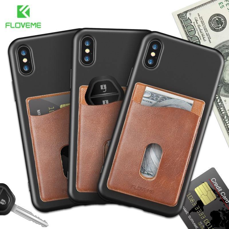 Planet Gates Brown / China / Universal FLOVEME Leather 3M Adhesives Card Sticker Pocket Universal Credit Card Wallet Case For iPhone X 8 Samsung Women Men Phone Pouch
