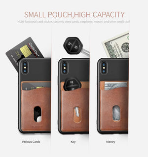 FLOVEME Leather 3M Adhesives Card Sticker Pocket Universal Credit Card Wallet Case For iPhone X 8 Samsung Women Men Phone Pouch - Planet Gates