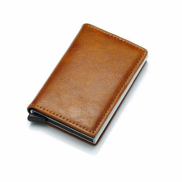 Planet Gates brown Credit Card Holder PU Leather Wallet Antitheft Men Wallets Automatic Pop Up Card Case Metal men Card Holder RFID